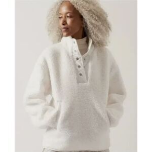 Athleta Jacket Size XS Cozy Sherpa Snap Sweatshirt Magnolia White